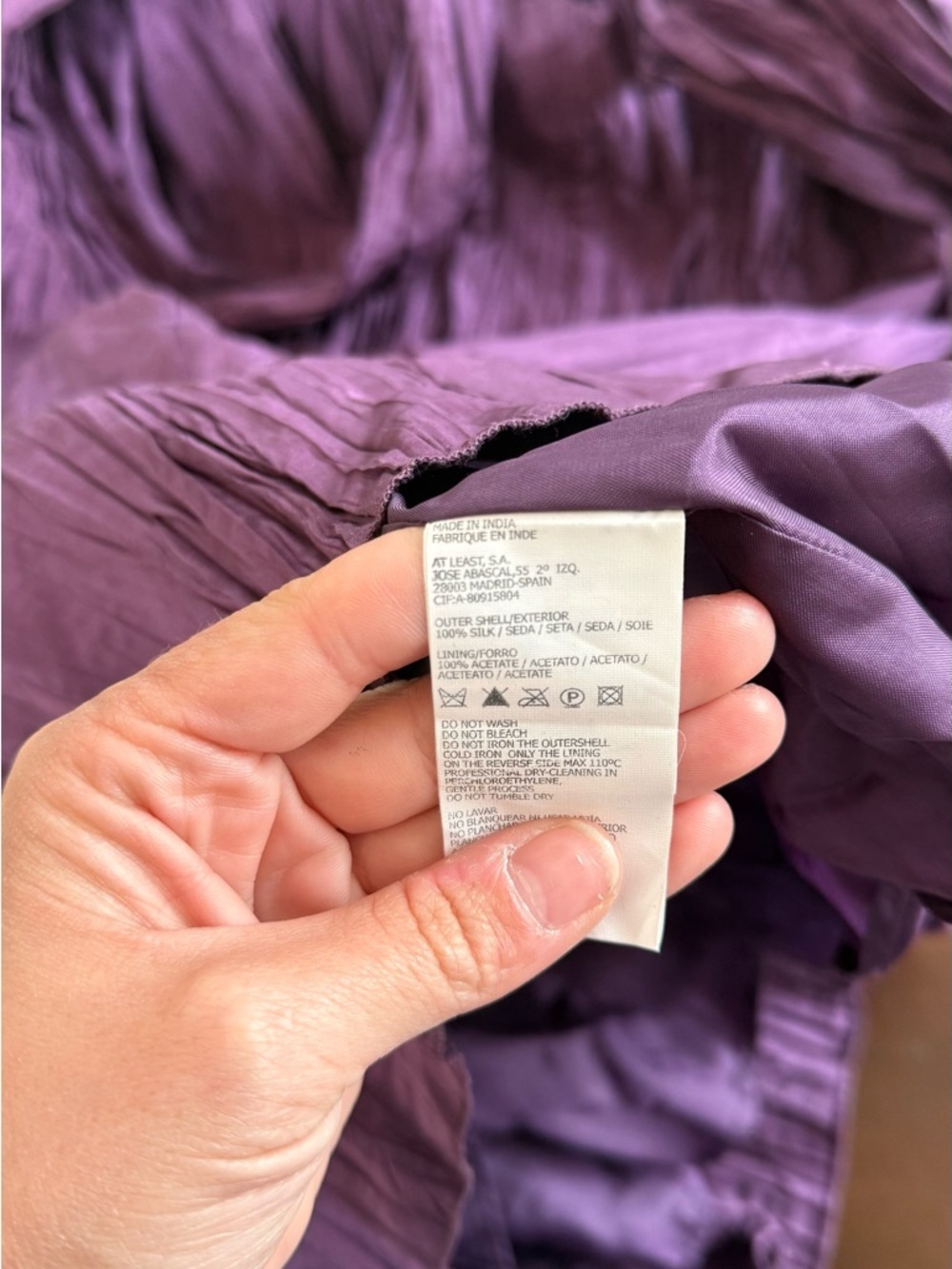 100% Silk Ruched Plum Maxi Dress with Lace Yoke - Picture 6 of 6